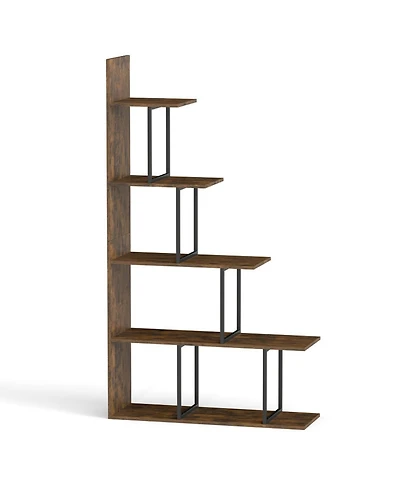 Sugift 5-Tier 62 in Tall Stepped Corner Bookshelf with Metal Frame