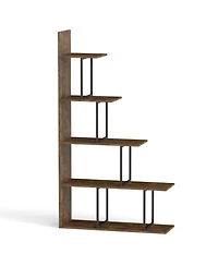 Sugift 5-Tier 62 in Tall Stepped Corner Bookshelf with Metal Frame