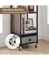 Gymax 4-Tier Rotating Bookshelf on Wheels w/Removable Fabric Storage Drawer for Office