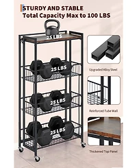 homfan 4-Tier Collapsible Storage Cart Lockable Casters, Heavy Duty, Expands, Pre-Assembled, 100 lbs Capacity. Rolling utility shelf