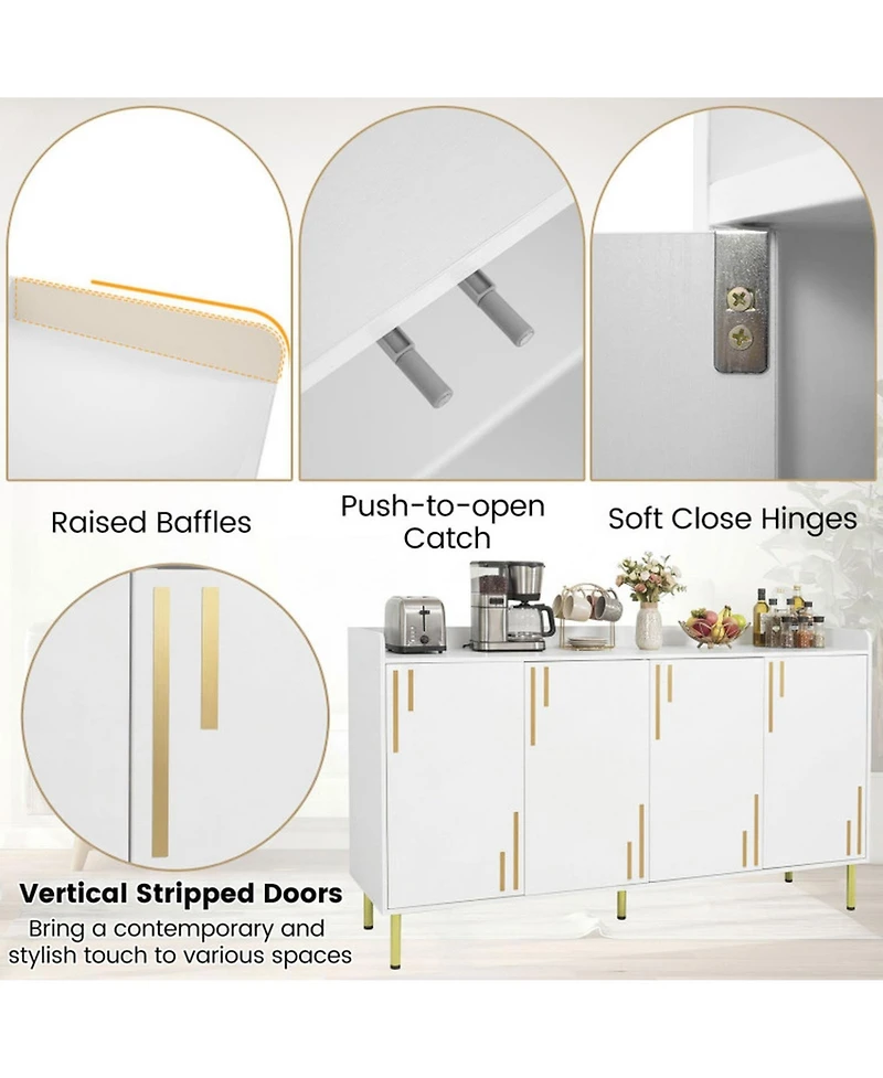 Sugift 55 in Buffet Cabinet Credenza with 4 Doors and 5 Metal Legs