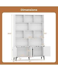 Sugift Tall Bookshelf with 4-Door Storage Cabinets and Metal Legs for Home Office