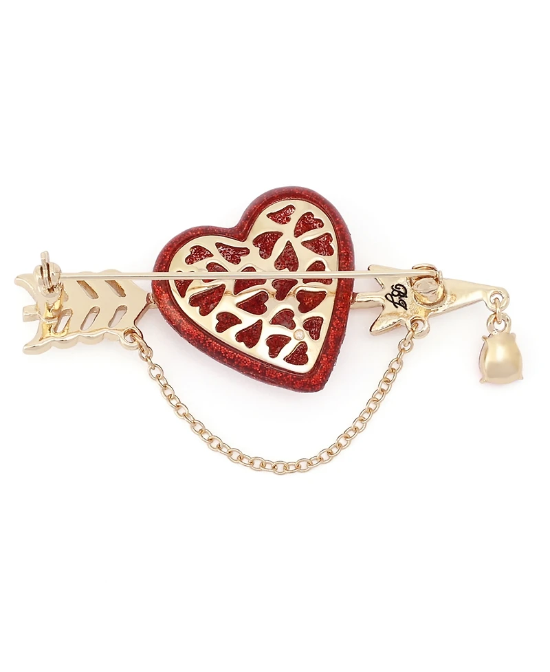 Betsey Johnson Faux-Stone Pave Heart Arrow Brooch