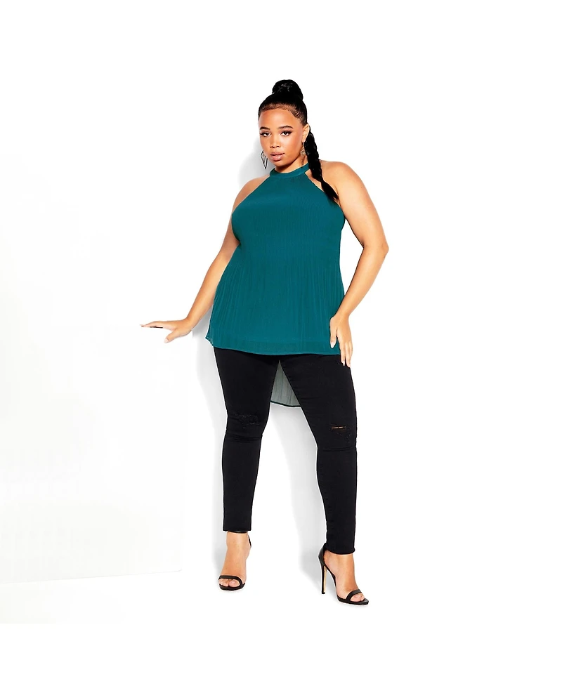 City Chic Women's Halter Pleated Hi-Lo Top
