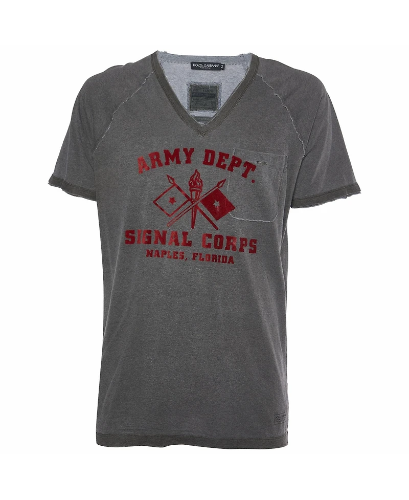 Pre-Owned Dolce & Gabbana Women's Distressed Signal Corps Graphic V-Neck T-Shirt