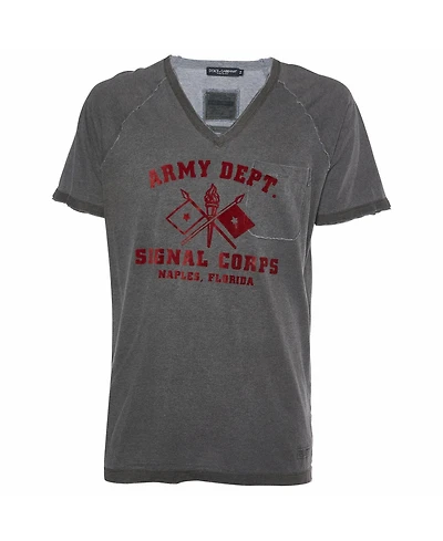 Pre-Owned Dolce & Gabbana Women's Distressed Signal Corps Graphic V-Neck T-Shirt