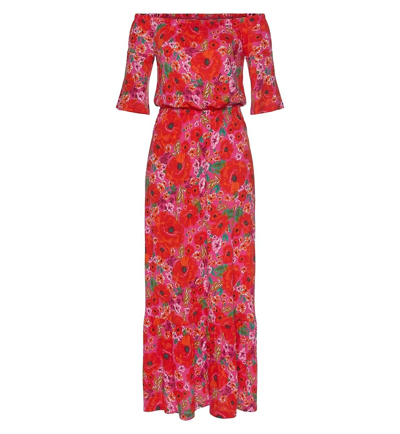 Lascana Women's Off-the-Shoulder Floral-Print Maxi Dress
