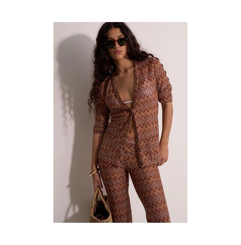 Gottex Beach Life Women's Desert Mirage Victoria Zig-Zag Crochet V-Neck Cardigan
