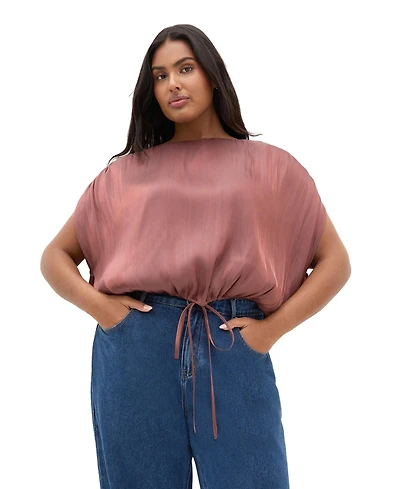 City Chic Plus Camilla Drawstring Hem Detail Gathered Shoulder Top