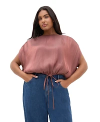 City Chic Plus Camilla Drawstring Hem Detail Gathered Shoulder Top
