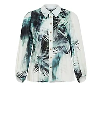 City Chic Plus Piper Palm Print Collared Long-Sleeve Relaxed-Fit Shirt