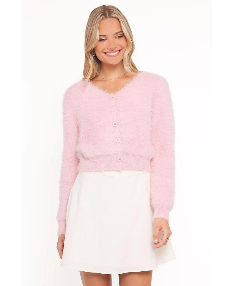 Petal and Pup Women's Evelin Cropped Fuzzy-Knit V-Neck Cardigan