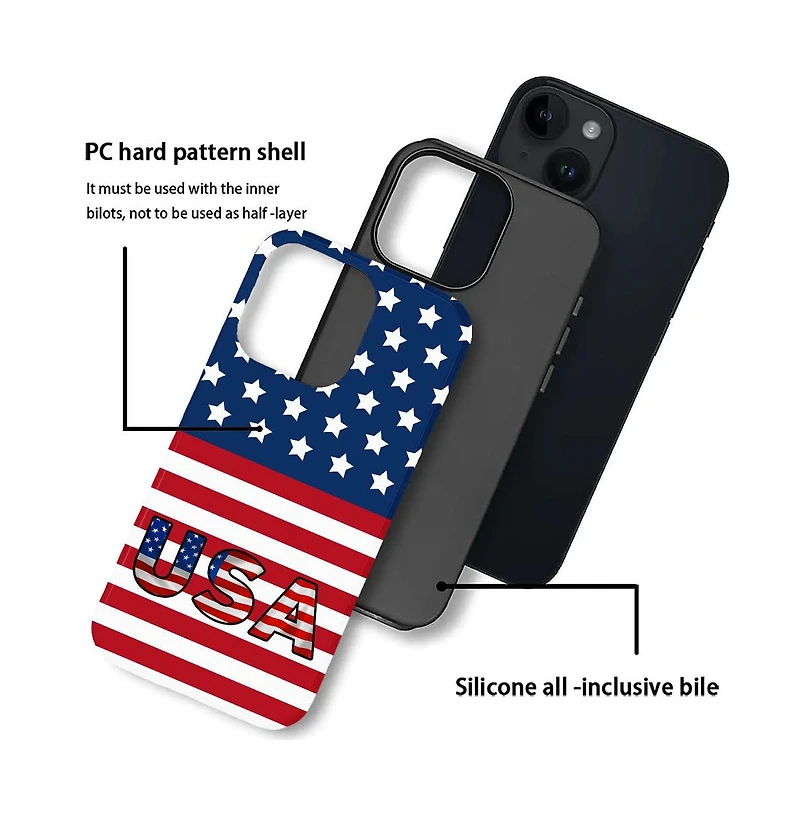 Lisen 2-Layer Usa Flag Phone Case for Apple iPhone 15
