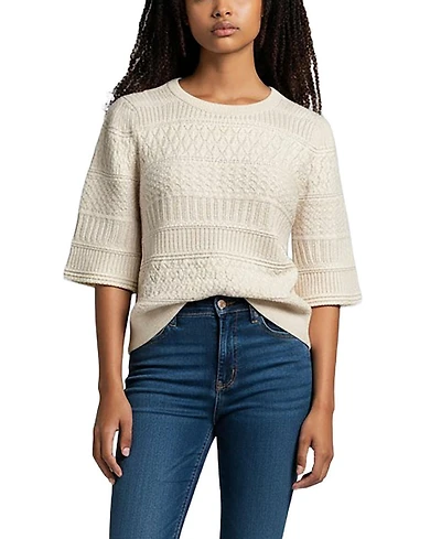 Hope & Henry Women's Organic Cotton Bell Sleeve Pointelle Sweater Top