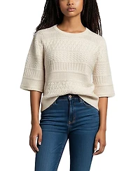 Hope & Henry Women's Organic Cotton Bell Sleeve Pointelle Sweater Top