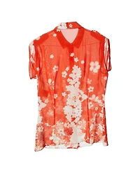Pre-Owned Versace Women's Floral Print Sheer Silk Epaulet Blouse