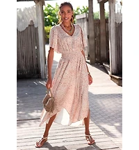 Lascana Women's Flowy Flutter Sleeve V-Neck Maxi Dress