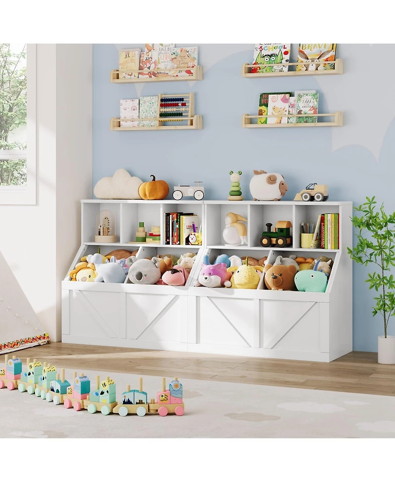 2 Set of Kids Bookshelf and Toy Storage Organizer, Nursery and Playroom, Children s Bookcase with Cabinet, Versatile for Home, School and Daycare Use