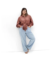 City Chic Plus Rosabella Tie-Front Button-Up Hi-Lo Shirt
