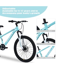 ECHTPeak Mountain Bike 24 Inch Front Suspension Fork Double Disc Brakes, 220 lbs, Ages 9-12