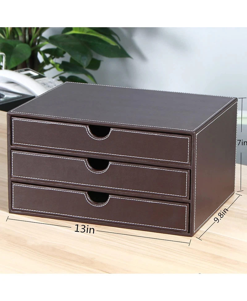 Danrong 3 Drawer Pu Leather Desktop Storage Box A4 File Organizer For Office Supplies