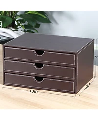 Danrong 3 Drawer Pu Leather Desktop Storage Box A4 File Organizer For Office Supplies