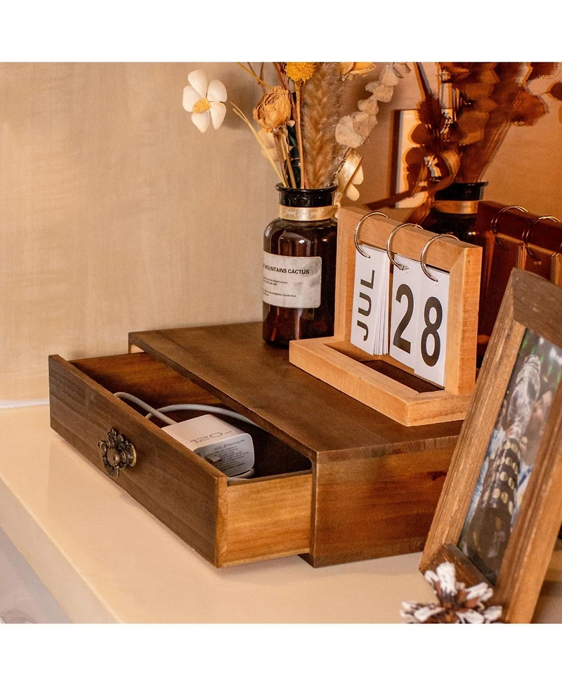 Danrong Solid Wood Desktop Drawer Organizer Multi Purpose Office Storage Box