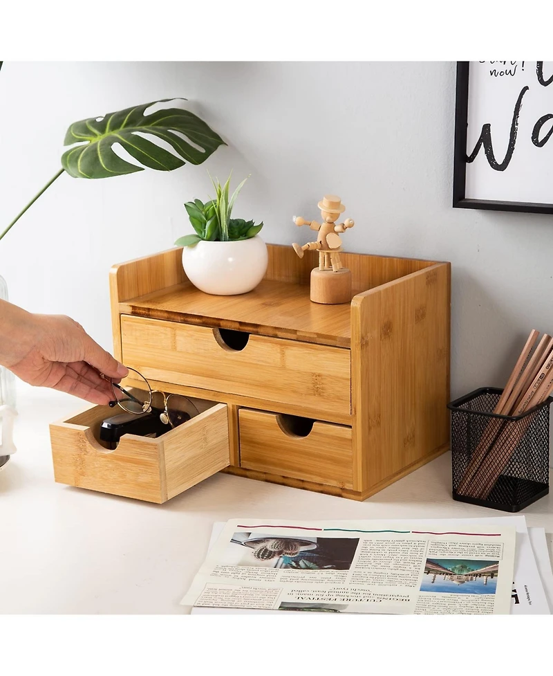 Danrong 3 Tier Wood Desk Organizer With Drawers Multi Use Storage For Office Supplies And Vanity