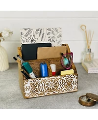 Danrong Wooden 2 Tier Farmhouse Desk Organizer For Office Home Stationery Supplies