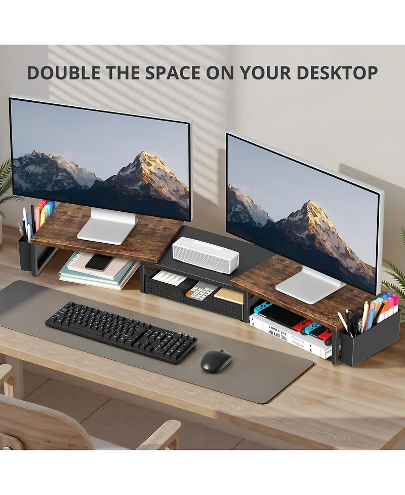Danrong Dual Monitor Stand Riser With Drawer Pen Holders Desk Organizer