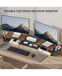 Danrong Dual Monitor Stand Riser With Drawer Pen Holders Desk Organizer