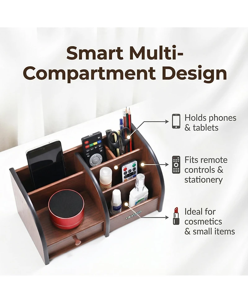 Danrong Wooden Desk Organizer With Drawer Multi Compartment Storage For Office Supplies Makeup Accessories