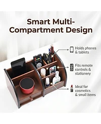 Danrong Wooden Desk Organizer With Drawer Multi Compartment Storage For Office Supplies Makeup Accessories