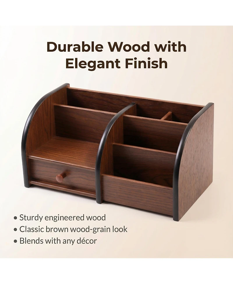 Danrong Wooden Desk Organizer With Drawer Multi Compartment Storage For Office Supplies Makeup Accessories