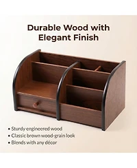 Danrong Wooden Desk Organizer With Drawer Multi Compartment Storage For Office Supplies Makeup Accessories
