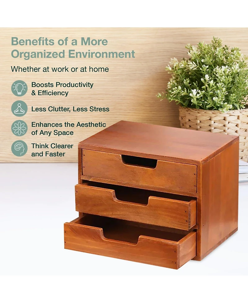 Danrong Stackable 3 Drawer Modern Wood Desktop Storage Organizer