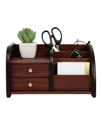 Danrong Wood Desktop Organizer 2 Drawers Stepped Compartments Office Home Storage