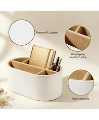 Danrong Pu Leather Oval Desk Organizer Multifunctional Storage For Office And Home