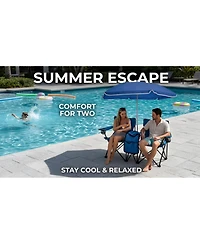 ECHTPeak Portable Double Folding Beach Chair Set with Umbrella, 2-Person Outdoor Camping Chair with Cup Holders, Foldable Patio Chair