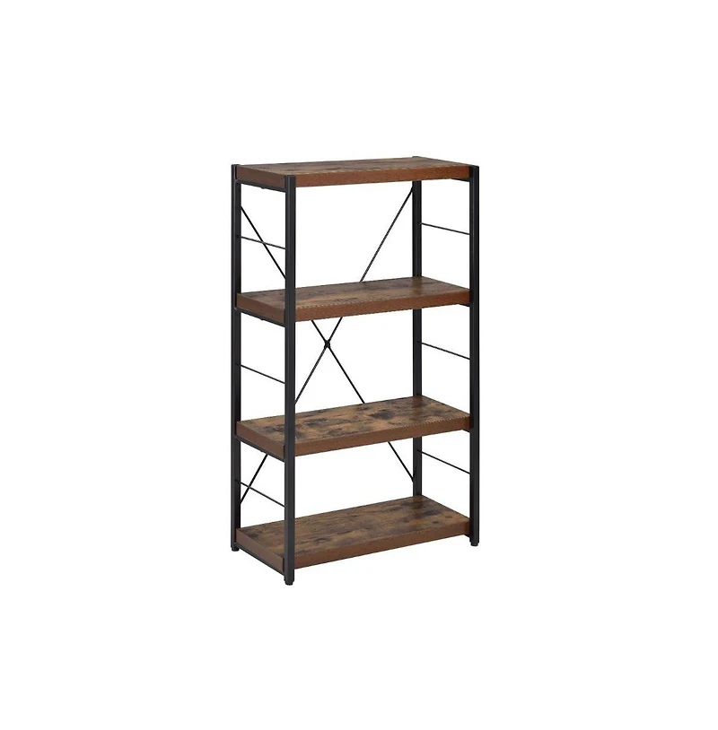 HomeRoots 43" Distressed Metal and Wood Three Tier Etagere Bookcase