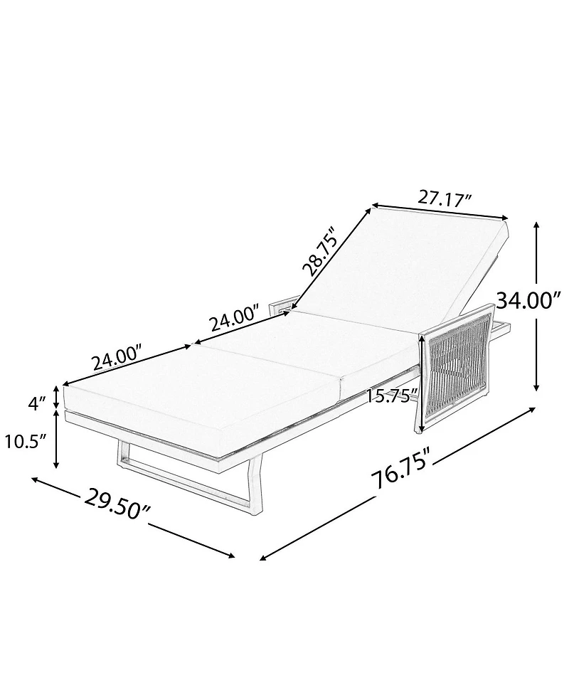 Asagikoiai 5-Position Adjustable Outdoor Chaise Lounge with 3-Fold Cushion for Pool or Backyard