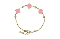 Lily Nily Girls Enamel Clovers and Cubic Zirconia Bezel Station Chain Link Bracelet in 14K