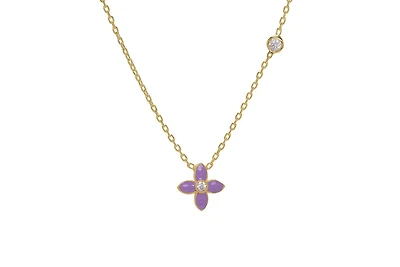 Lily Nily Girls Enamel Flower and Cubic Zirconia Bezel Station Necklace in 14k