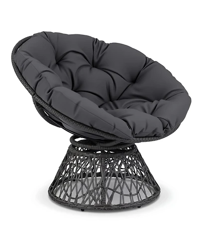 Slickblue Wicker Papasan Lounge Chair with 360degree(s) Swivel Base and Thick Cushion