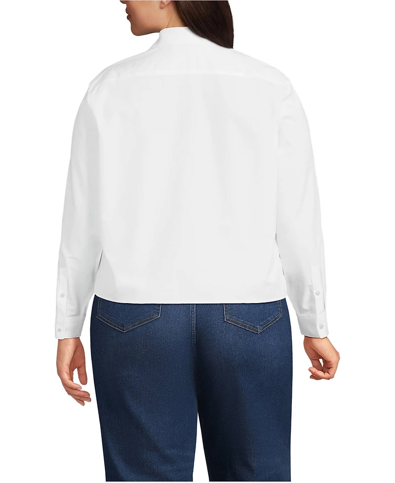 Lands' End Plus Size Long-Sleeve Cropped Pintuck Shirt
