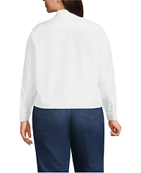 Lands' End Plus Size Long-Sleeve Cropped Pintuck Shirt