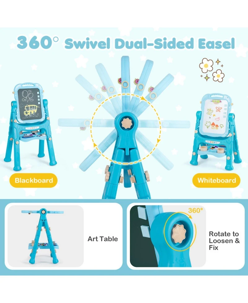 Sugift 4-in-1 Kids Art Easel with Adjustable Height and Magnetic Board