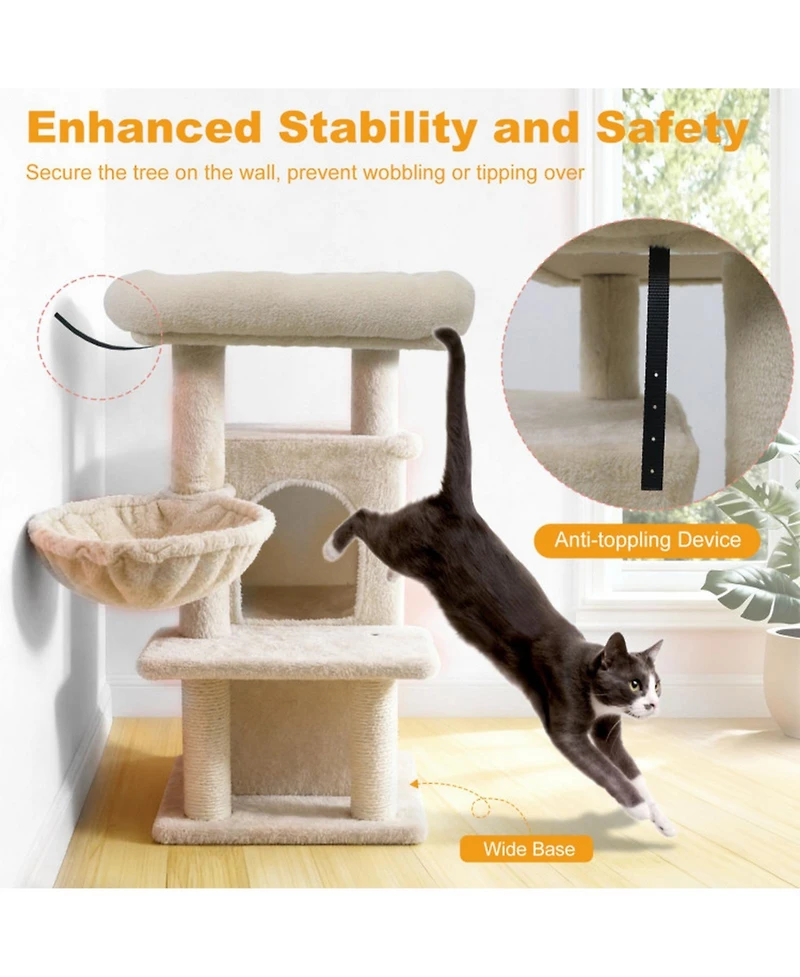 Sugift Kitten Tower 33.5 Inch with 2-Tier Condo Rotatable Basket and Padded Top Perch