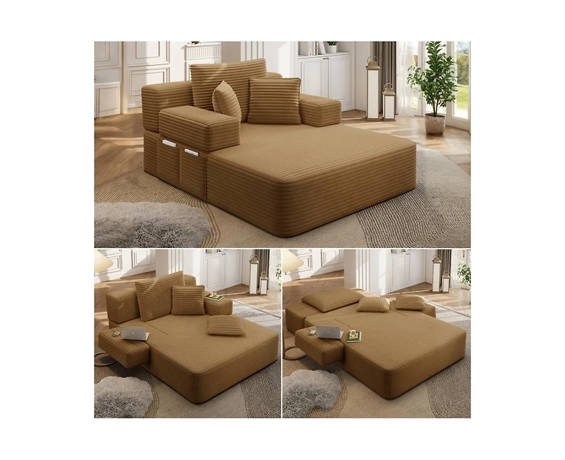 Rainsken Convertible Corduroy Sleeper Sofa with Removable Washable Cover,Side Storage High-Density Sponge,Side for Apartment Home,Small Spaces