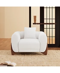 Morden Fort Mid Century Cream Sherpa Fabric Accent Armchair Upholstered Living Room Minimalist Sofa Chair with Pillow